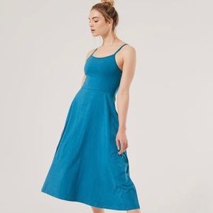 Pact Cotton Fit and Flare Midi Dress Lagoon Blue